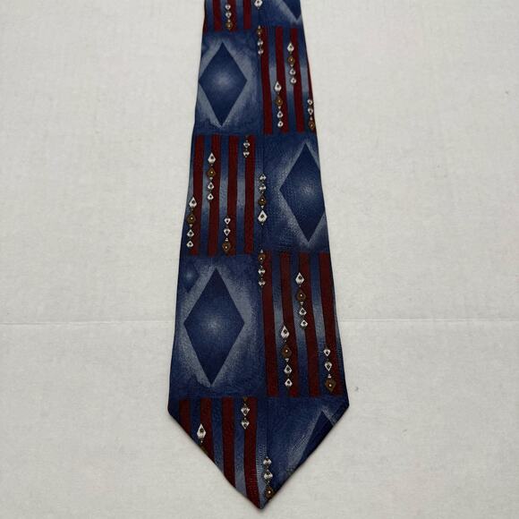 Blue Diamond Neck Tie Vertical Striped JT Beckett Silk Burgundy Italy Business - Picture 4 of 4